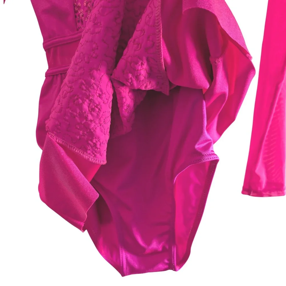 Balera Kids Pink Sequin Long Sleeve Dance Costume Leotard Dress Size‎ L RN64830